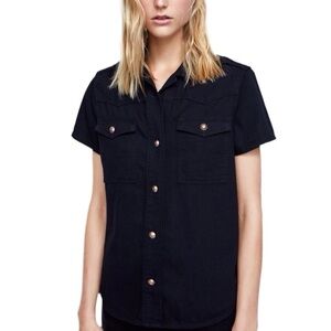 🎀 5/$25 NWT Zara black denim short sleeve shirt sz S